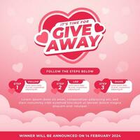 Giveaway contest concept for social media post design template with valentine's day theme vector