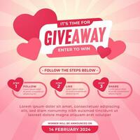 Giveaway contest concept for social media post design template with valentine's day theme vector