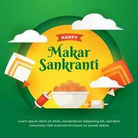 Happy makar sankranti indian kite festival social media post design template vector