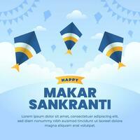 Happy makar sankranti indian kite festival social media post design template vector