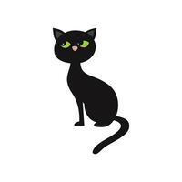 Black cat with green eyes on a white background. Vector illustration.