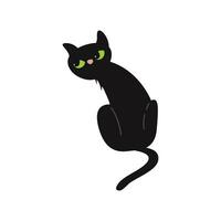 Black cat with green eyes on a white background. Vector illustration.