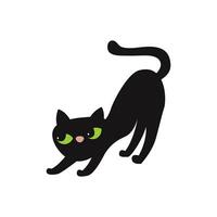 Black cat with green eyes on a white background. Vector illustration.