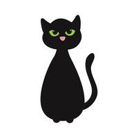 Black cat with green eyes on a white background. Vector illustration.