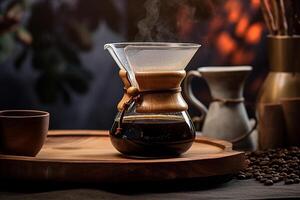 Hot Arabica in Chemex with the Aromatic of Coffee with Black Coffee Beans photo