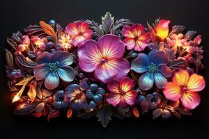 Generative AI Image of Glowing Flowers from Neon Lighting Looks Beautiful and Aesthetic photo