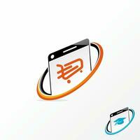 Logo design graphic concept creative abstract premium vector sign stock ellipse swoosh smartphone shop trolley. Related to gadget ecommerce shopping