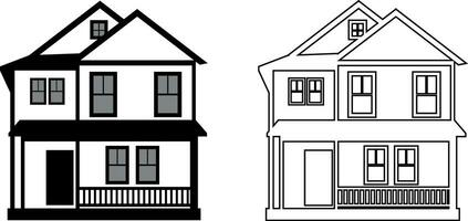 House front view in flat and line style on white background,   Isolated cottage and real estate building, Vector illustration