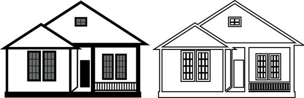 House front view in flat and line style on white background, Isolated cottage and real estate building, Vector illustration