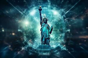 estatua de libertad simboliza libertad en nuevo York visto mediante el hubble espacio telescopio ai generativo foto