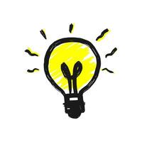 Doodle Bulb light idea for icon. Symbol of idea, creativity, innovation, inspiration. Vector illustration