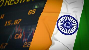 The India flag on Business chart background  3d rendering photo