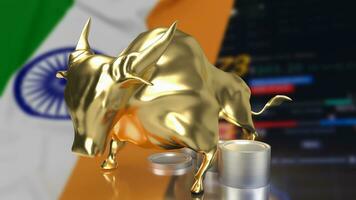 The Gold Bull and India flag for Business concept 3d rendering photo