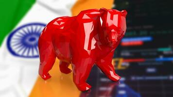 The Red Bear and India flag for Business concept 3d rendering photo