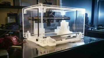 Process of 3D printing printer. Modern technologies of future. AI generated. photo