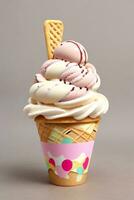 Ice cream scoops on cone. AI Generative photo