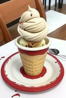 Ice cream scoops on cone. AI Generative photo