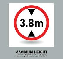 Vehicle maximum height limit 3.8 meter sign. vector