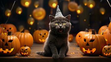 Cute Cat ,Halloween theme on isolated background.Happy Halloween concept.created with Generative AI technology photo