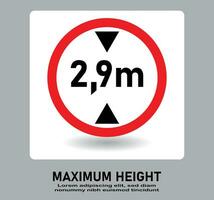 Vehicle maximum height limit 2.9 meter sign. vector