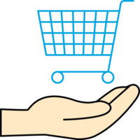 Hand giving shopping cart flat line png