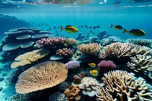 submarino coral arrecife paisaje con vistoso pez. foto