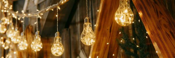 Luminous garland in the Christmas interior photo