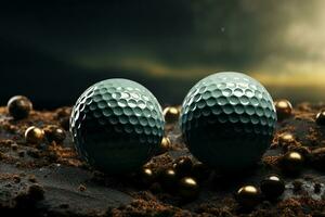 Golf ball with sport background design for banner with copy space.Created with Generative AI technology. photo