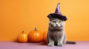 Cute Cat ,Halloween theme on isolated background.Happy Halloween concept.created with Generative AI technology photo