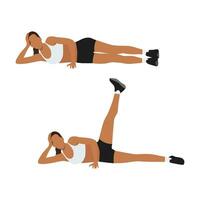 Woman doing Lying side hip abduction exercise. Flat vector illustration isolated on white background