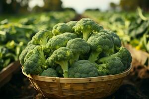 a basket of Broccoli.Health food, diet concept.Created with Generative AI technology. photo