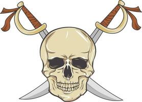 vector soltero dibujos animados pirata cráneo con cruzar espadas