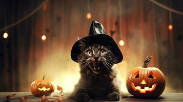 Cute Cat ,Halloween theme on isolated background.Happy Halloween concept.created with Generative AI technology photo