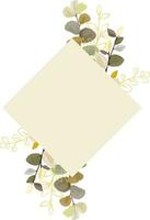 frame with green and gold leaves isolated on white background. Botanical art design vector