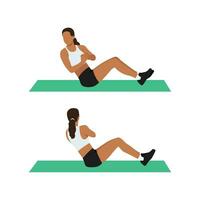 Woman doing Russian twists exercise. Flat vector illustration isolated on white background. workout character set