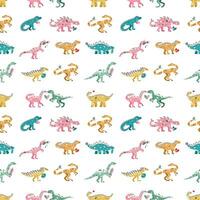 Vector seamless pattern with dinosaur flower egg and heart