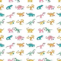 Vector seamless pattern with dinosaur flower egg and heart