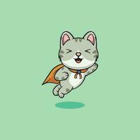 Cute cat is a hero cartoon illustration vector