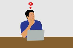 Young  Man thinking of thought simble question on white Background . vector