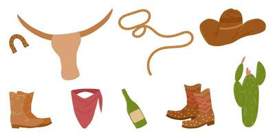 American rodeo season. Wild West. Set elements. vector