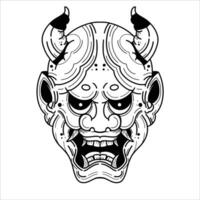 Japanese Line mask black on white, hand drawn illustration. vector