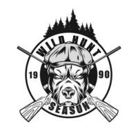 wild hunt emblem with dog drawing vector