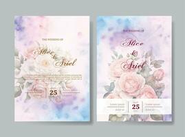 juego de tarjeta con flor rosa, hojas. concepto de adorno de boda. cartel floral, invitar. vector de tarjeta de felicitación decorativa o fondo de diseño de invitación