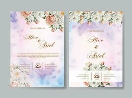 juego de tarjeta con flor rosa, hojas. concepto de adorno de boda. cartel floral, invitar. vector de tarjeta de felicitación decorativa o fondo de diseño de invitación