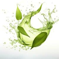 Green herbal tea wave splash with leaves flow. AI Generated photo