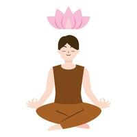 Man or boy practicing meditation or doing yoga. mindfulness and mental health for illustration vector