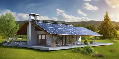 Photovoltaic solar panels. Sustainable energy. A mini power plant for a home. Generative AI photo