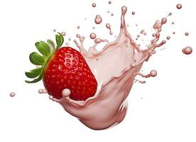 milk or yogurt splash with strawberries isolated on white background, 3d rendering. AI Generated photo