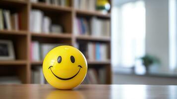 A Yellow Smiling Ball Can Promote a Positive Work Environment. Generative AI photo