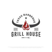 Texas Grill house logo design vector, retro grill house and bar icon vector illustrations emblem template